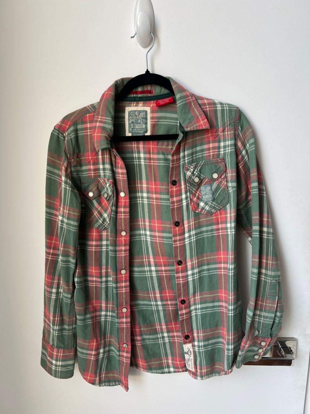 SuperDry Women’s Green Red Plaid Button-Up Shirt - Sz Small